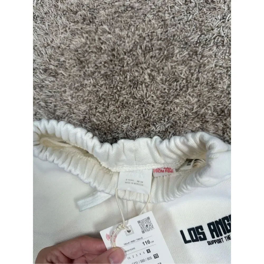 NWT zara baby toddler boy 3 years Raised Text jogger pull on sweatpants white